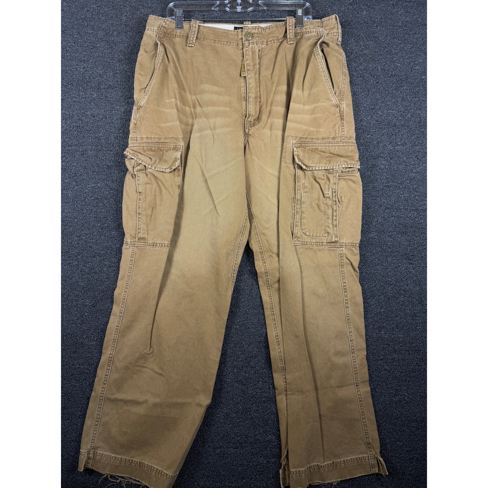 Abercrombie & Fitch Mens Cargo Pants Khaki Brown Cotton Twill 36R Distressed